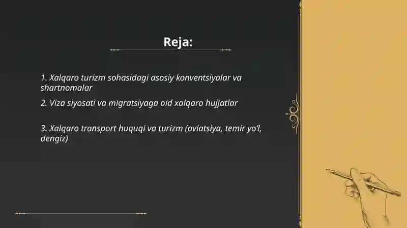 Turizmga oid xalqaro huquqiy va yuridik hujjatlar 2
