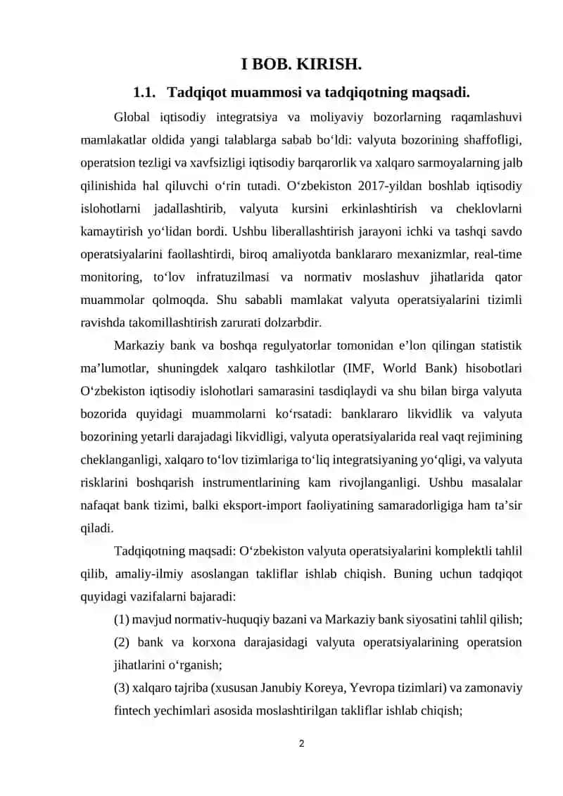O'ZBEKISTON VALYUTA OPERATSIYALARINI TAKOMILLASHTIRISH YO'LLARI 2