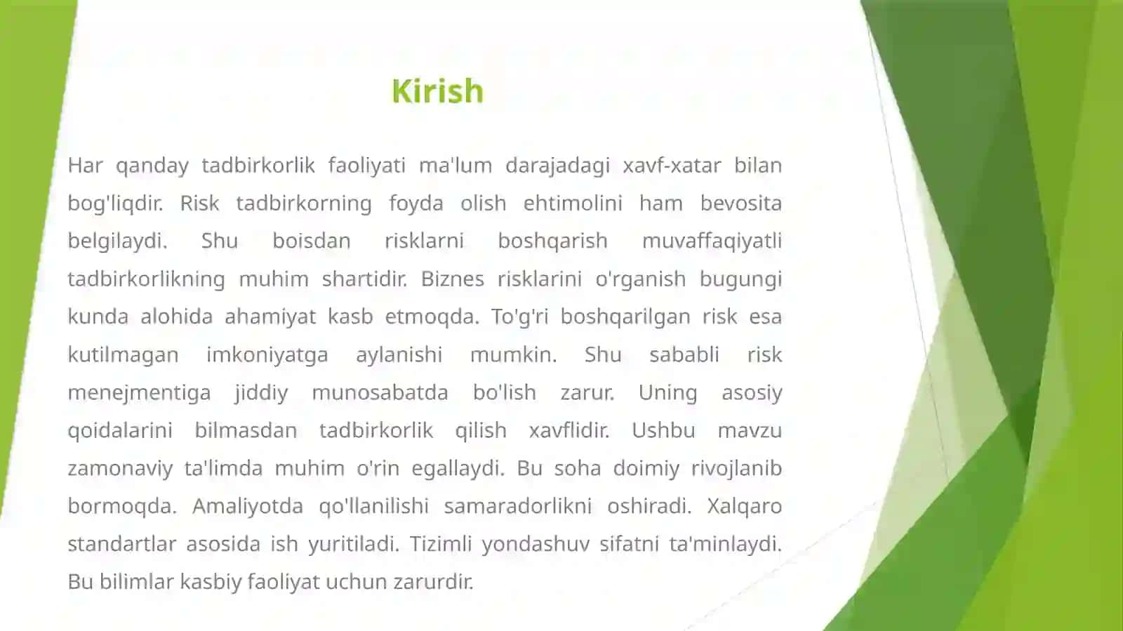 TADBIRKORLIK FAOLIYATIDA BIZNES RISKLARINI BOSHQARISH 2