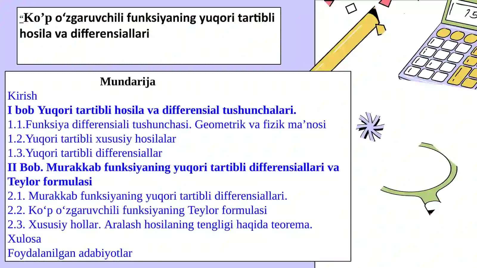 Ko’po‘zgaruvchilifunksiyaningyuqoritartiblihosilavadifferensiallari 2