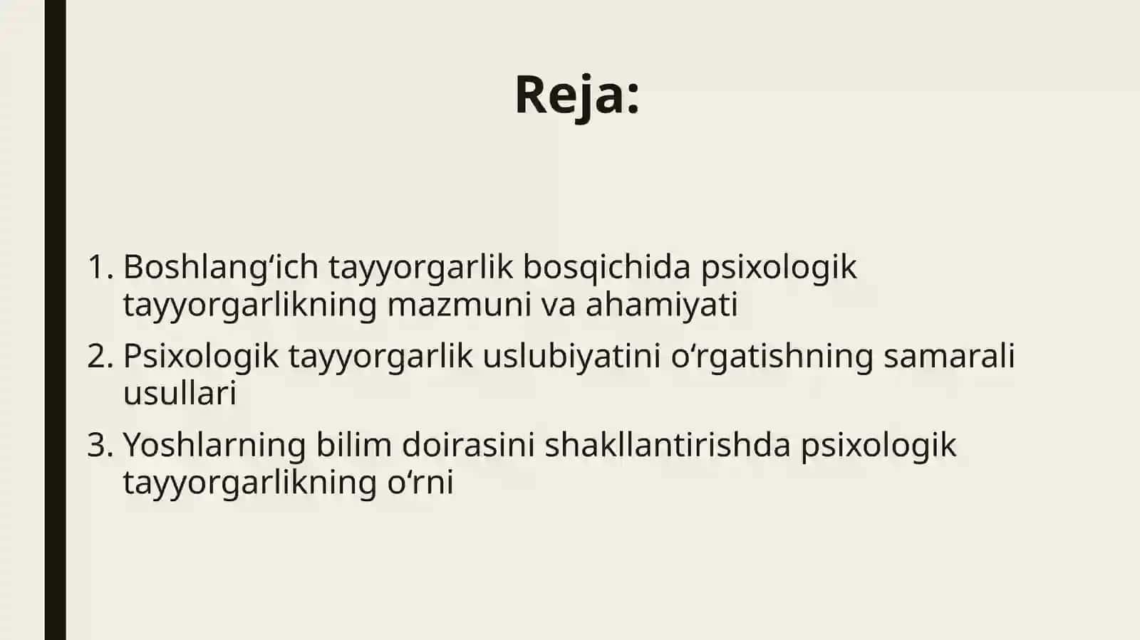 Boshlang'ich tayyorgarlik bosqichida psixologik tayyorgarlik uslubiyati o'rgatish usullari haqida bilim doirasini shakllantirish. 2