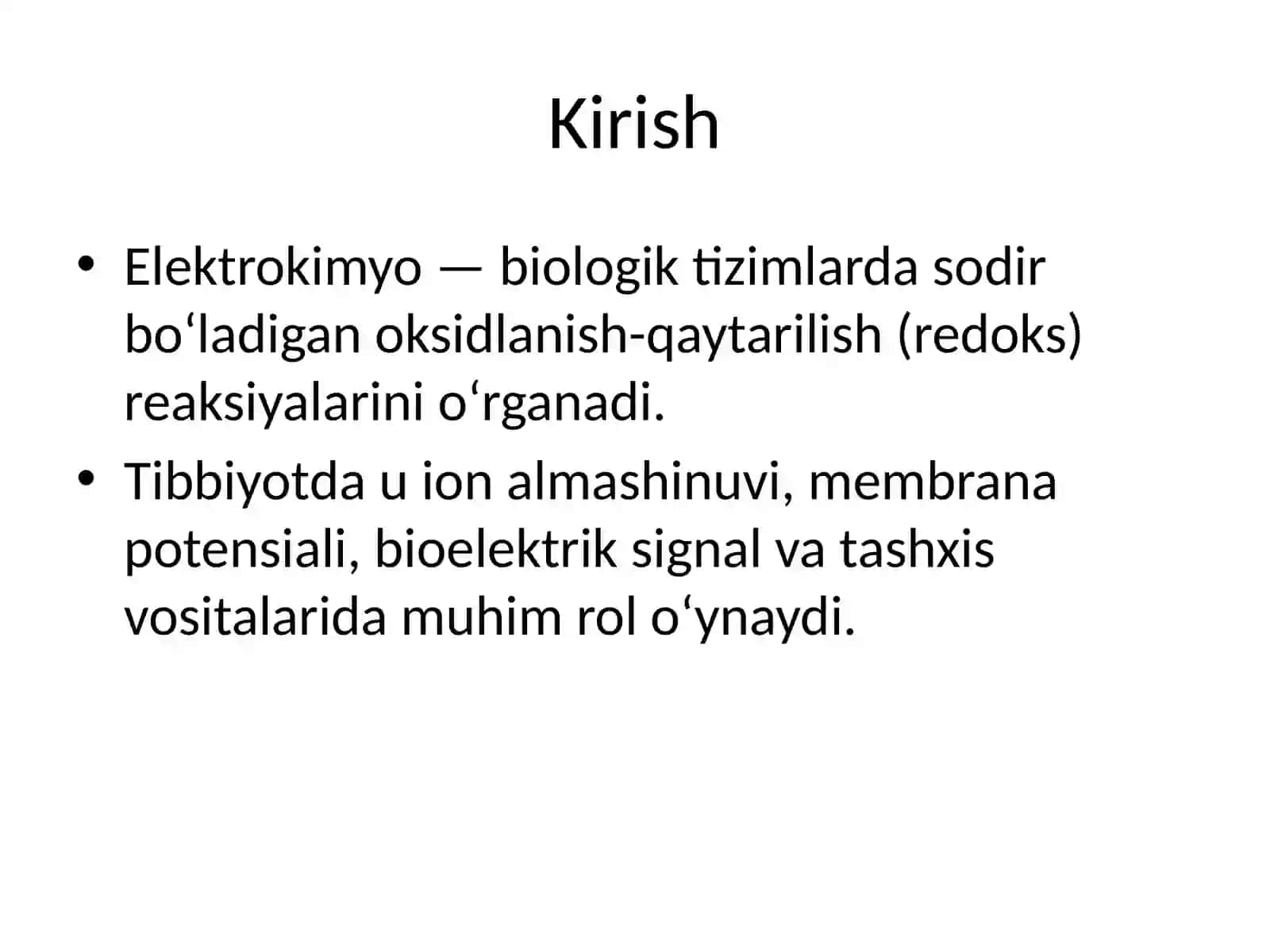 Davolash amaliyoti va tashxisda elektrokimyo asoslarining qo'llanilishi 2