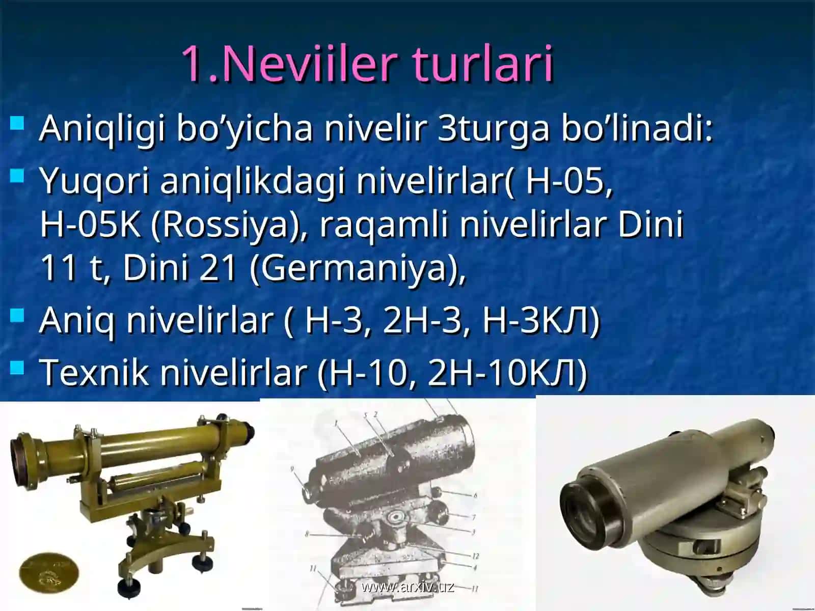 Elektron va lazerli nivelir turlari, tasnifi, tuzilishi va qisimlari 2