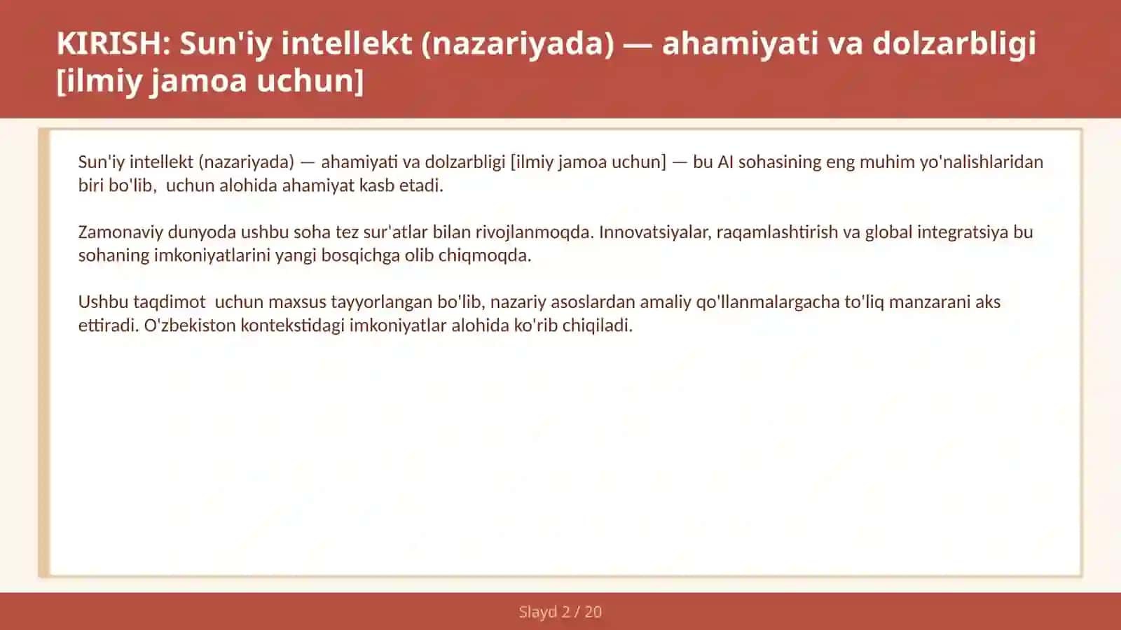 Sun'iy intellekt (nazariyada) — ahamiyati va dolzarbligi [ilmiy jamoa uchun] 2