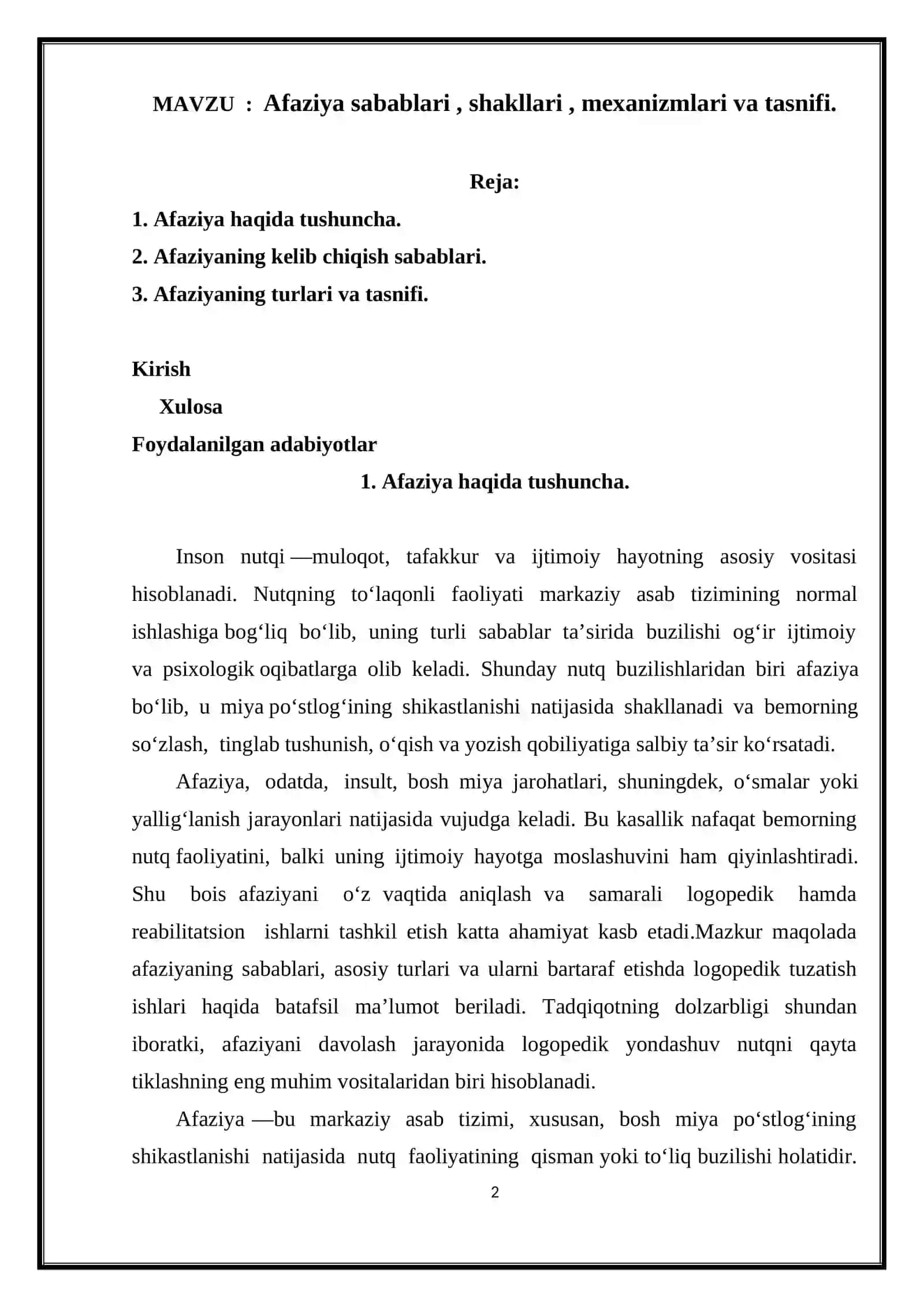 Afaziya sabablari, shakllari, mexanizmlari va tasnifi 2