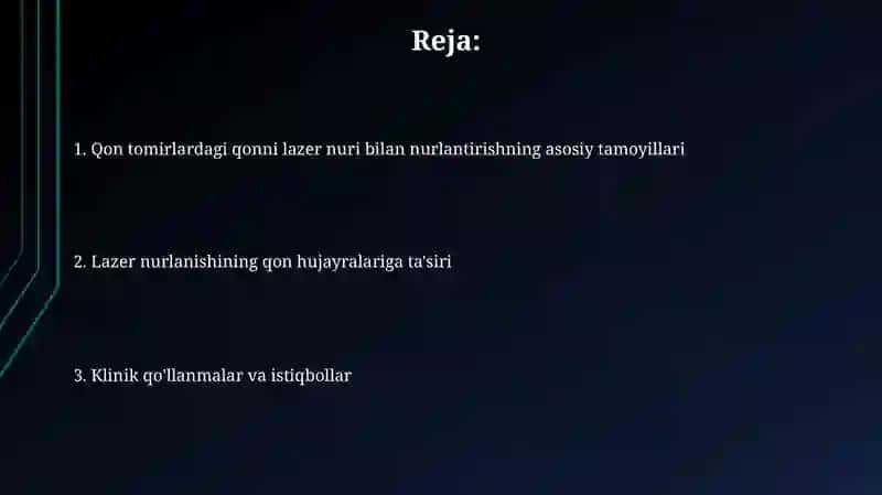 Qon tomirlaridagi qonni lazer nuri bilan nurlantirish 2