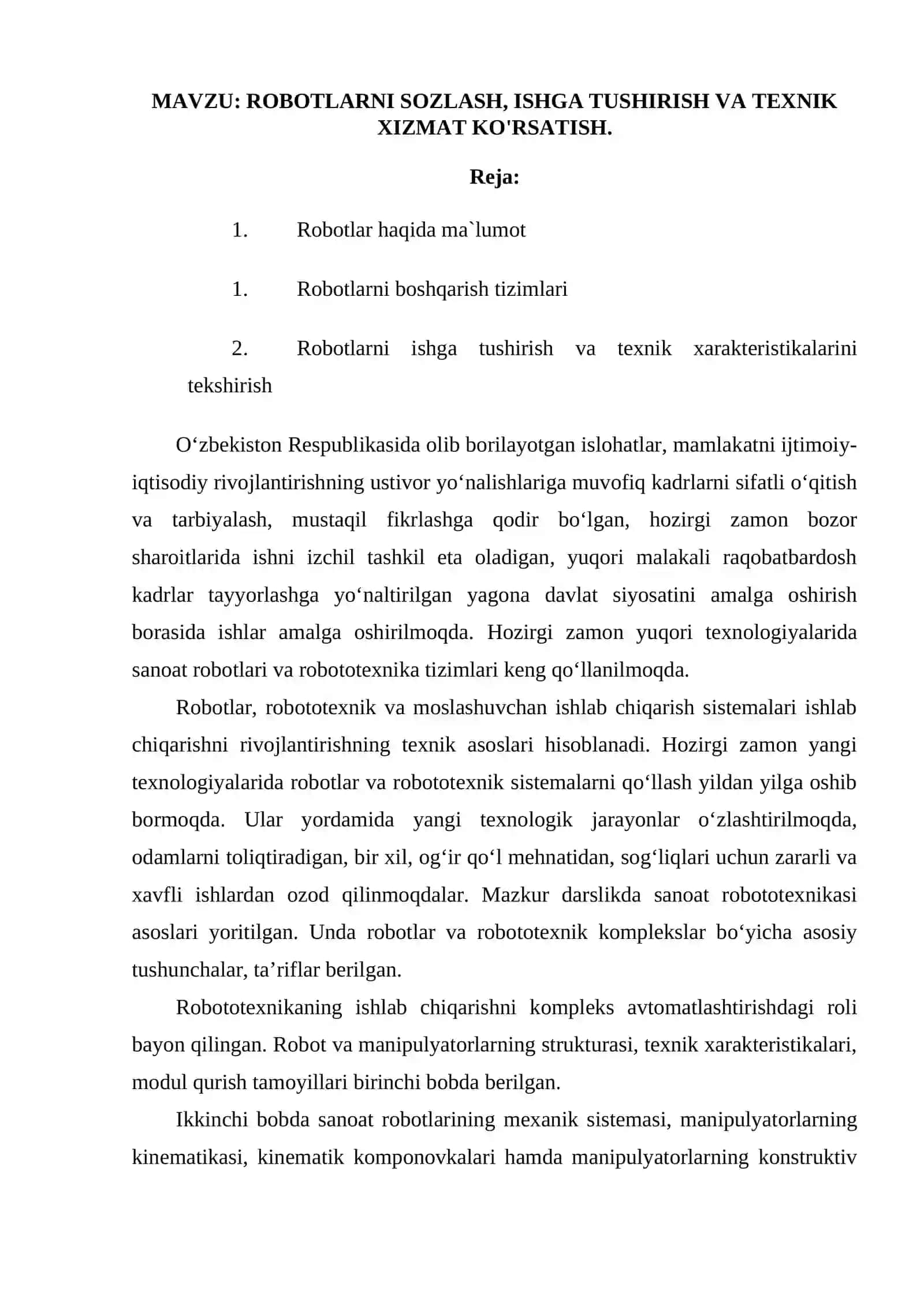 Robotlarni sozlash, ishga tushirish va texnik xizmat ko'rsatish 2