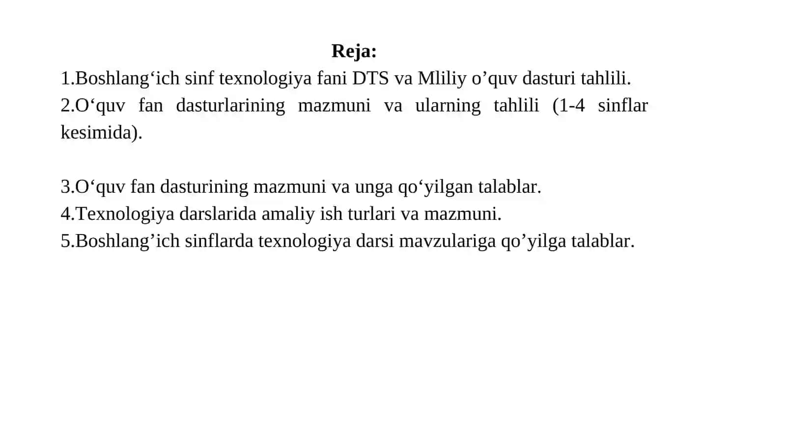 Boshlang‘ich sinf texnologiya fani DTS va Mliliy o’quv dasturi tahlili 2