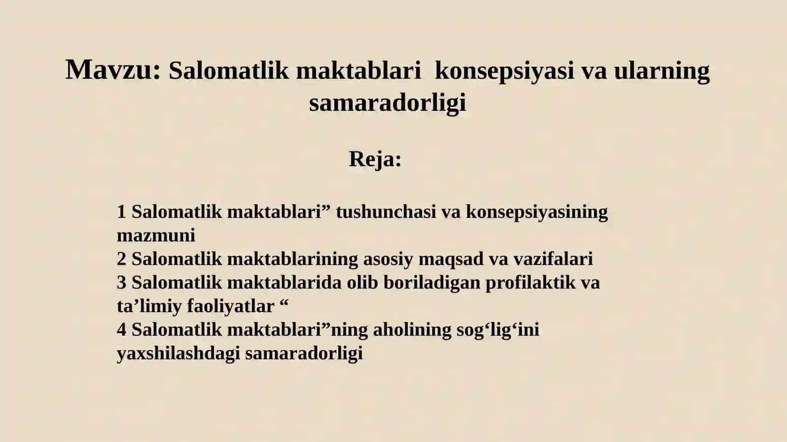 Salomatlik maktablari vaularning samaradorligi 2