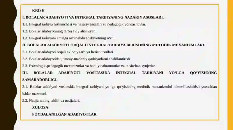 BOLALAR ADABIYOTI VOSITASIDA INTEGRAL TARBIYANI YO‘LGA QO‘YISHNING MEDOTIK MEXANIZMINI TAKOMILLASHTIRISH 2