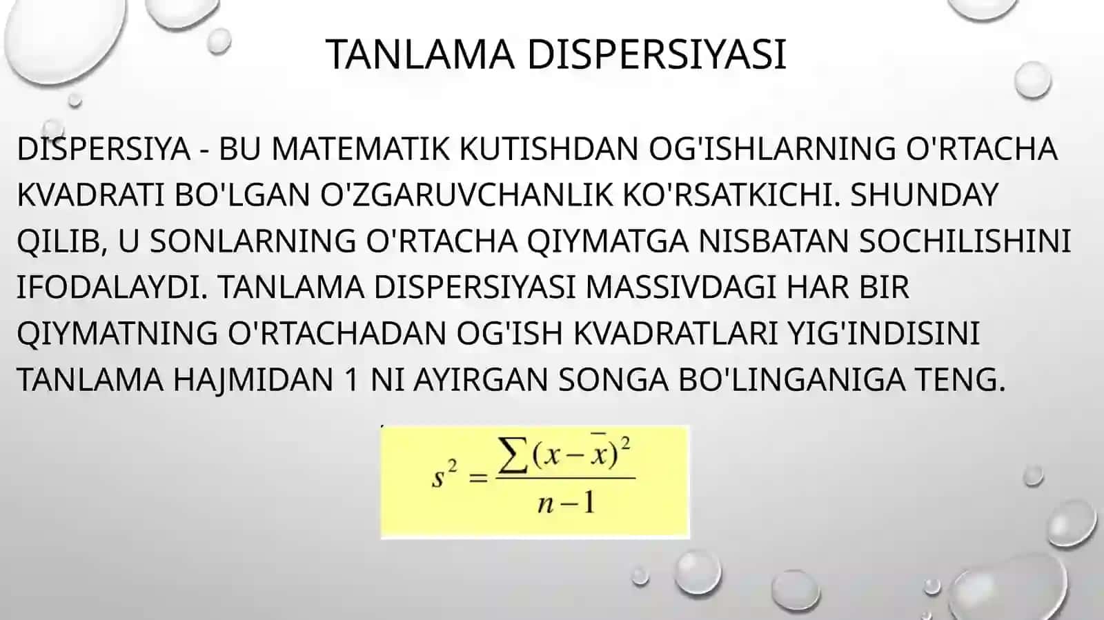 Biologiya - Tanlanma standart ogishi va dispersiyasi 2