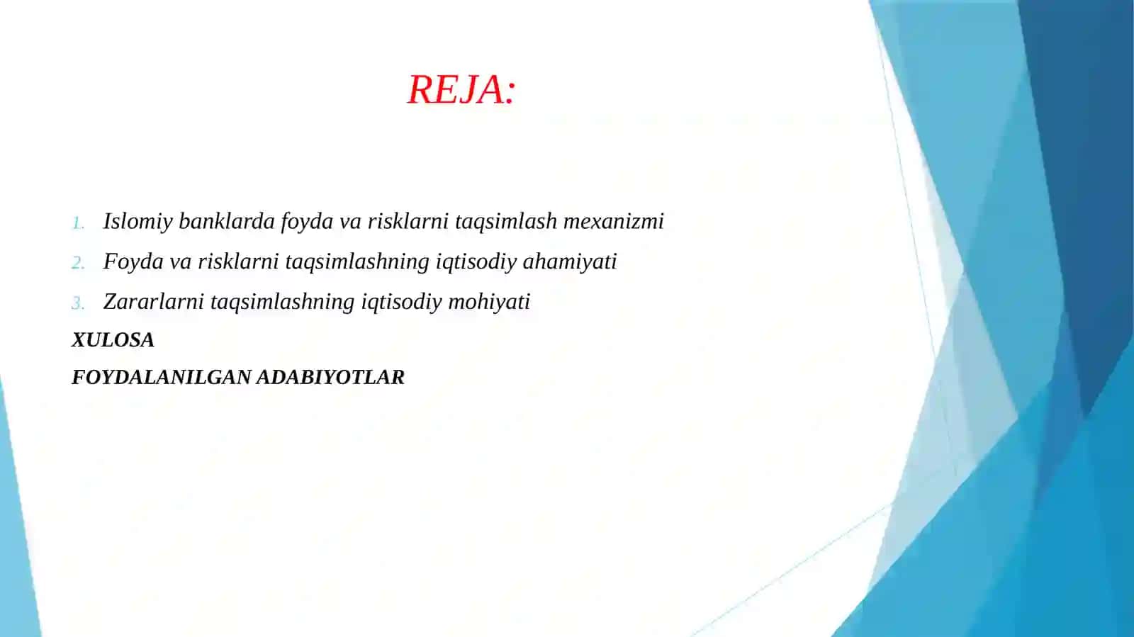 Islomiy banklarda foyda va risklarni taqsimlash mexanizimi xamda ularning iqtisodiy axamiyati 2
