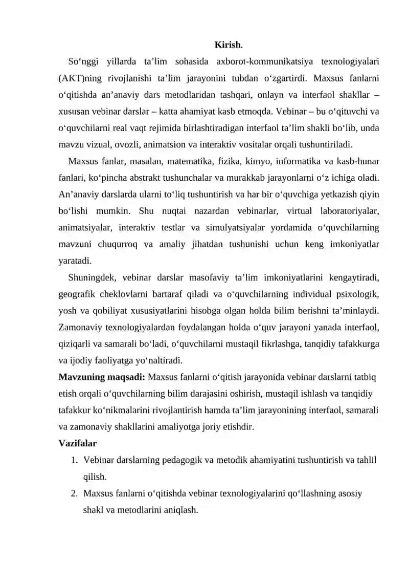 Maxsus fanlarni o'qitish jarayonida vebinar darslarning ahamiyati 2
