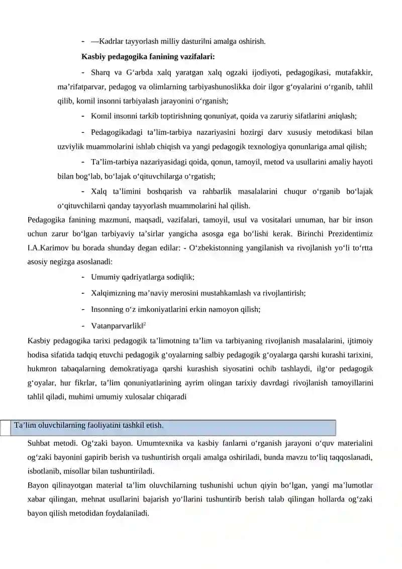 Kasbiy pedagogik fanning predmeti, maqsad va vazifalari 2