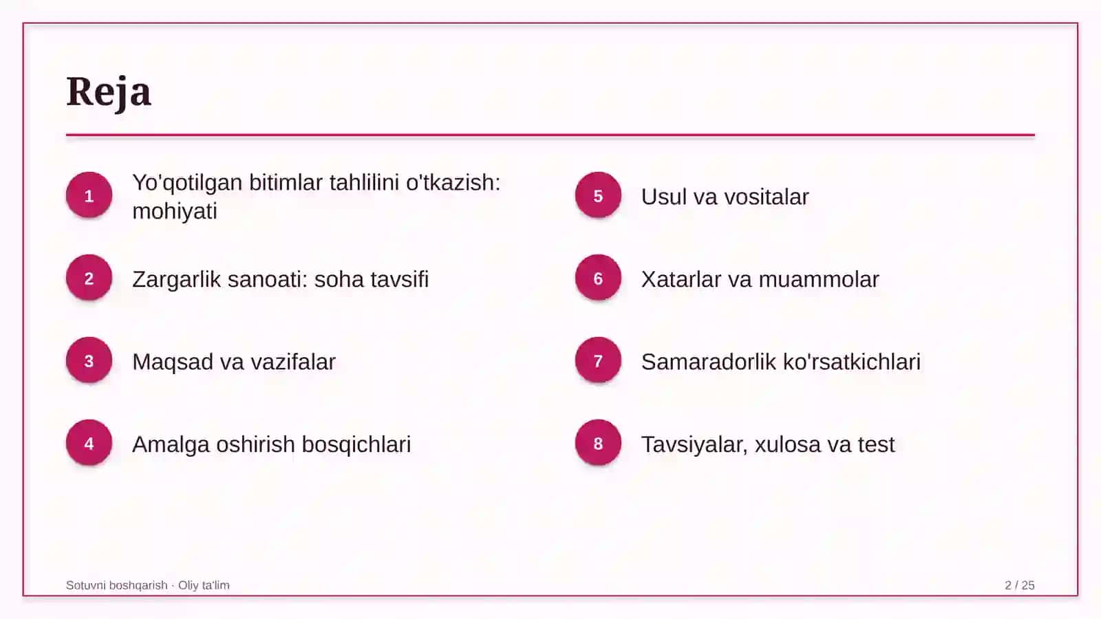 zargarlik sanoatida yo'qotilgan bitimlar tahlilini o'tkazish 7108 2
