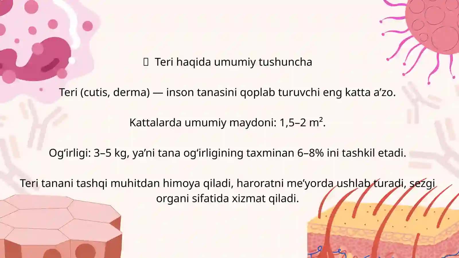 Teri va uning hosilalari: soch, tirnoq, sut bezlari 2