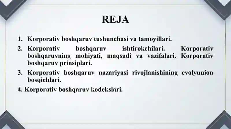 Korporativ boshqaruvning tatbiq etish tamoyillari 2