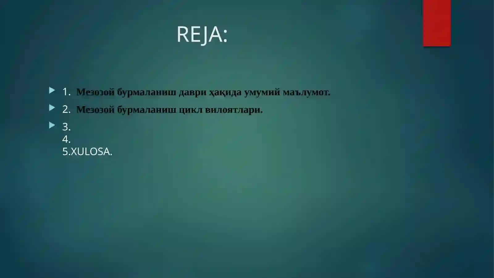 O’RTA OSIYODAGI MEZOZOY BURMALANGAN VILOYATLARINING GEOLOGIK TUZILISHI. 2