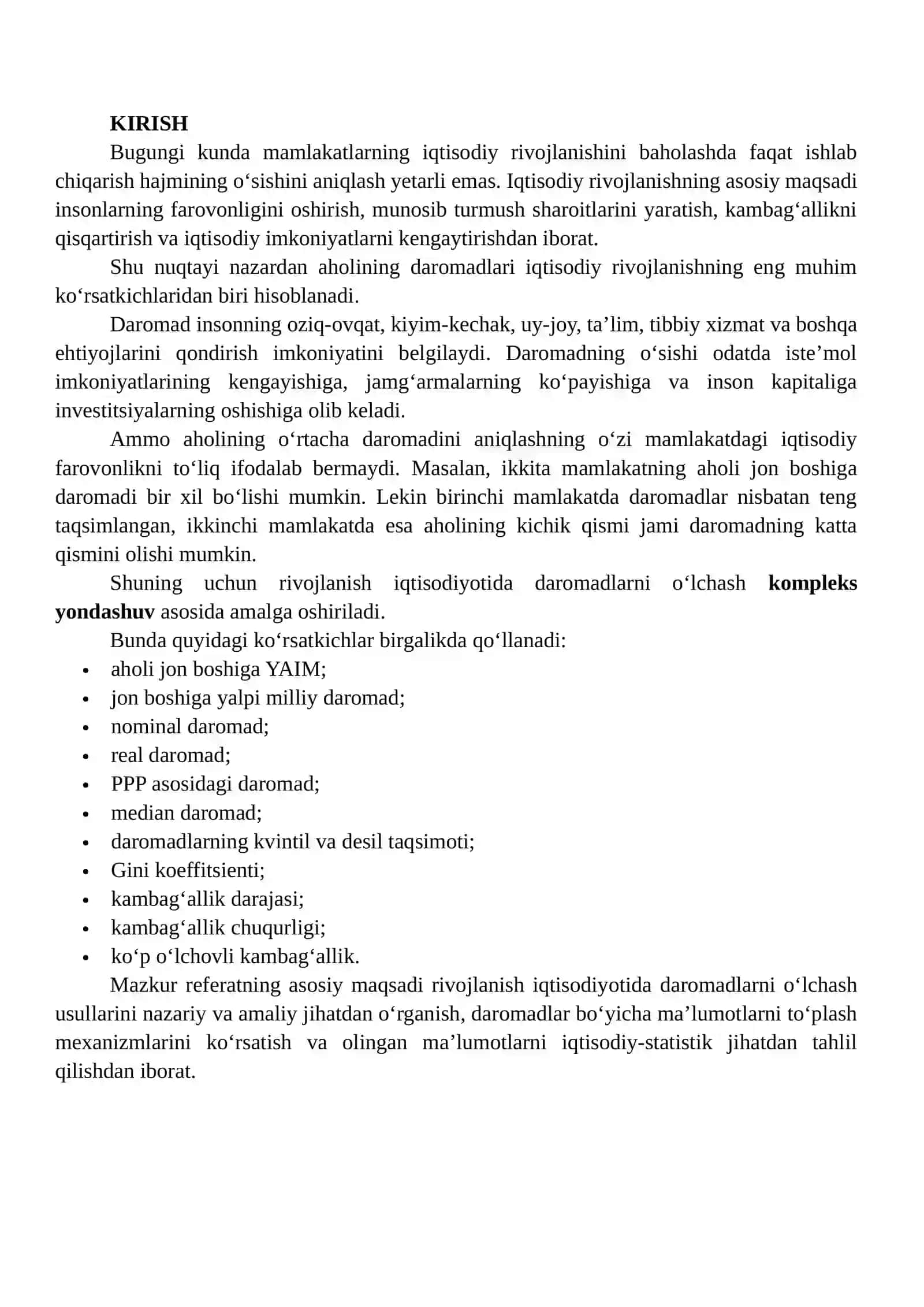 RIVOJLANISH IQTISODIYOTIDA DAROMADLARNI O‘LCHASH USULLARI BO‘YICHA MA’LUMOTLAR TO‘PLASH VA TAHLIL QILISH 2