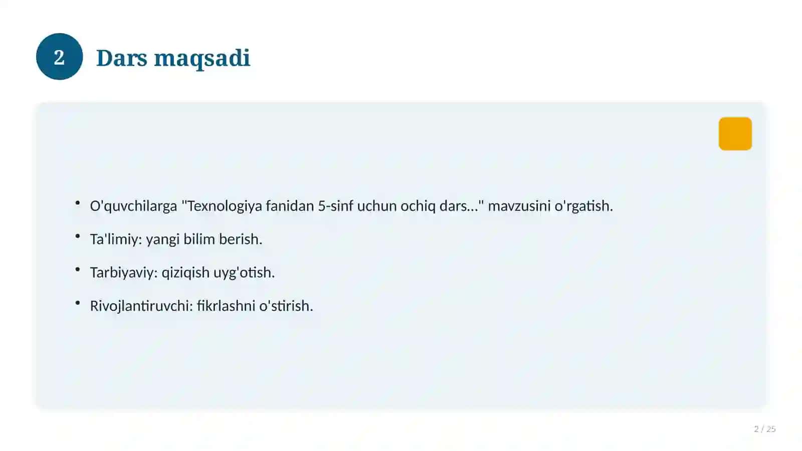Texnologiya fanidan 5-sinf uchun ochiq dars ishlanmasi 2