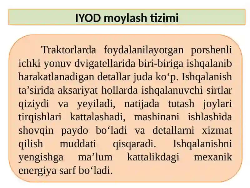 Dvigatellarning moylash tizimi tuzilishi va ishlashini o’rganish 2