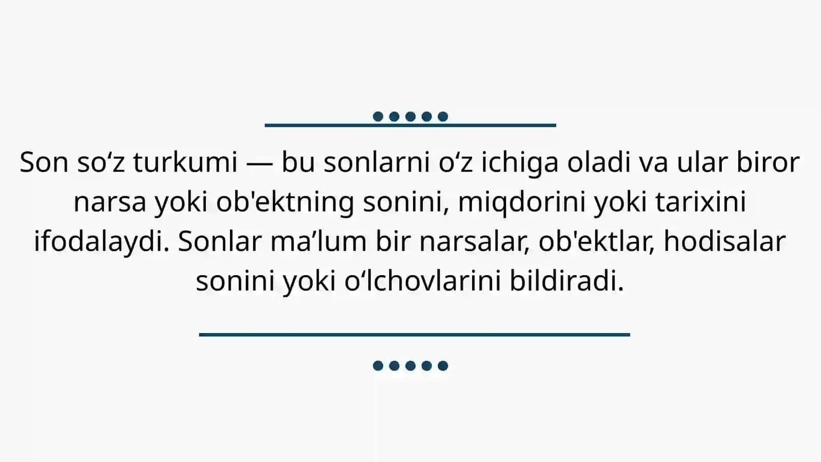 Son so'z turkumi. Sonning leksik gramatik xususiyatlari ma'no turlari 2