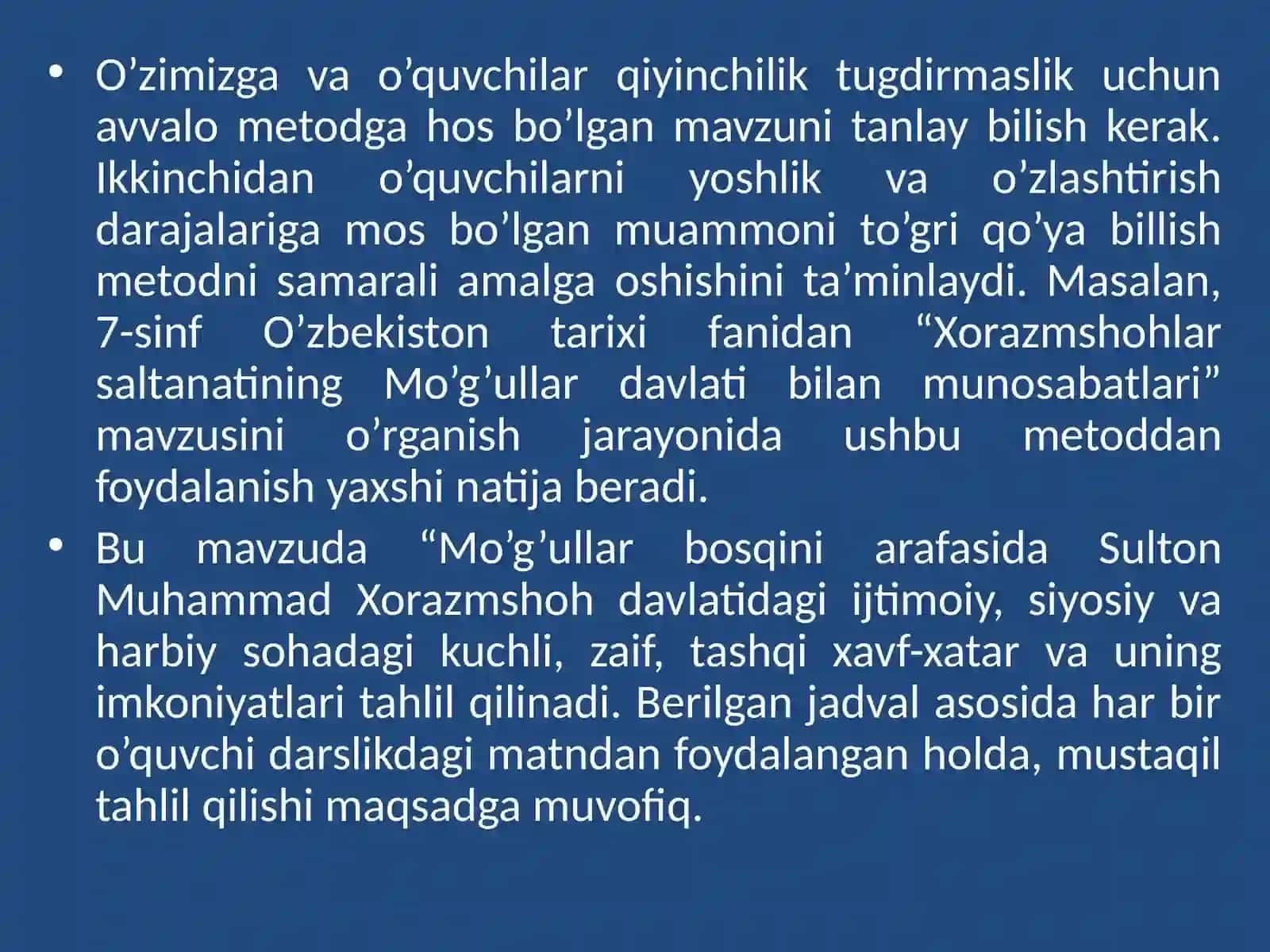 Tarixdarsining tashkiliy turlari va o‘qituvchining tayyorgarligi 2