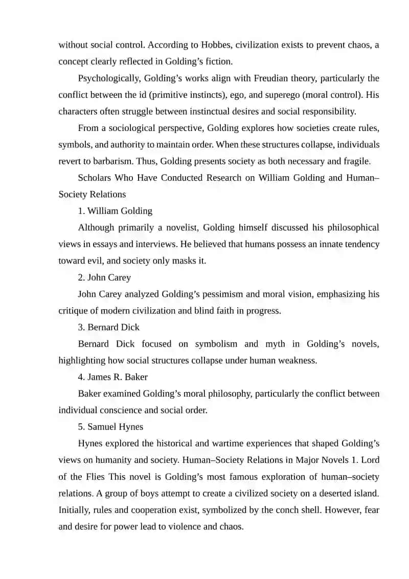 Human–Society Relations in William Golding’s Novels 2