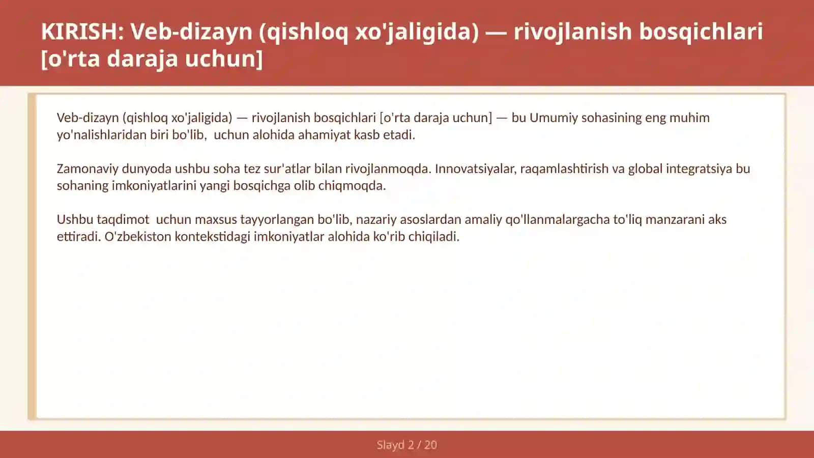 Veb-dizayn (qishloq xo'jaligida) — rivojlanish bosqichlari [o'rta daraja uchun] 2