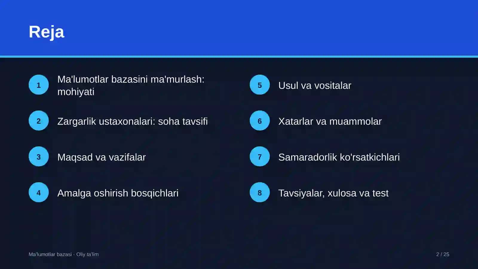 Zargarlik ustaxonalarida ma'lumotlar bazasini ma'murlash 2