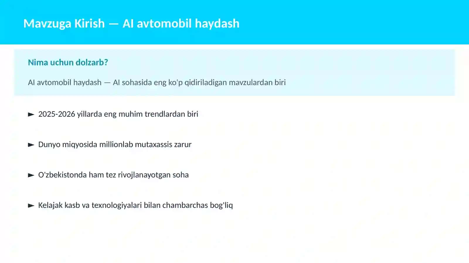 AI avtomobil haydash 2