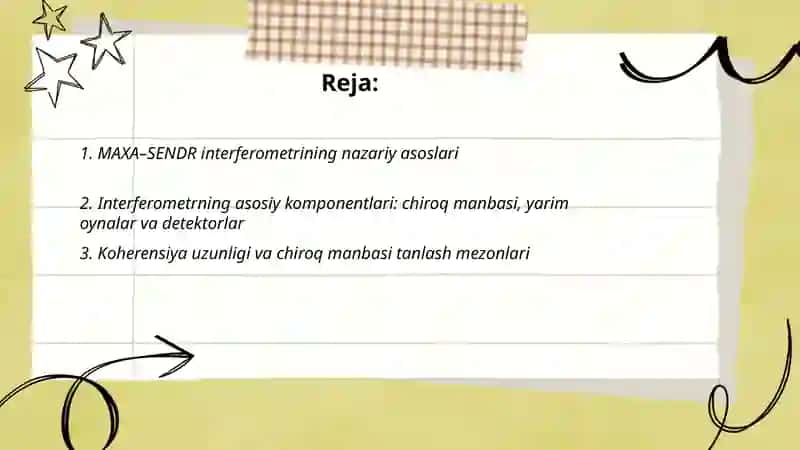 MAXA– SENDR INTERFEROMETRINI YIG’ISH VA UNING YORDAMIDA HAVONING SINDIRISH KO’RSATKICHINI ANIQLASH 2