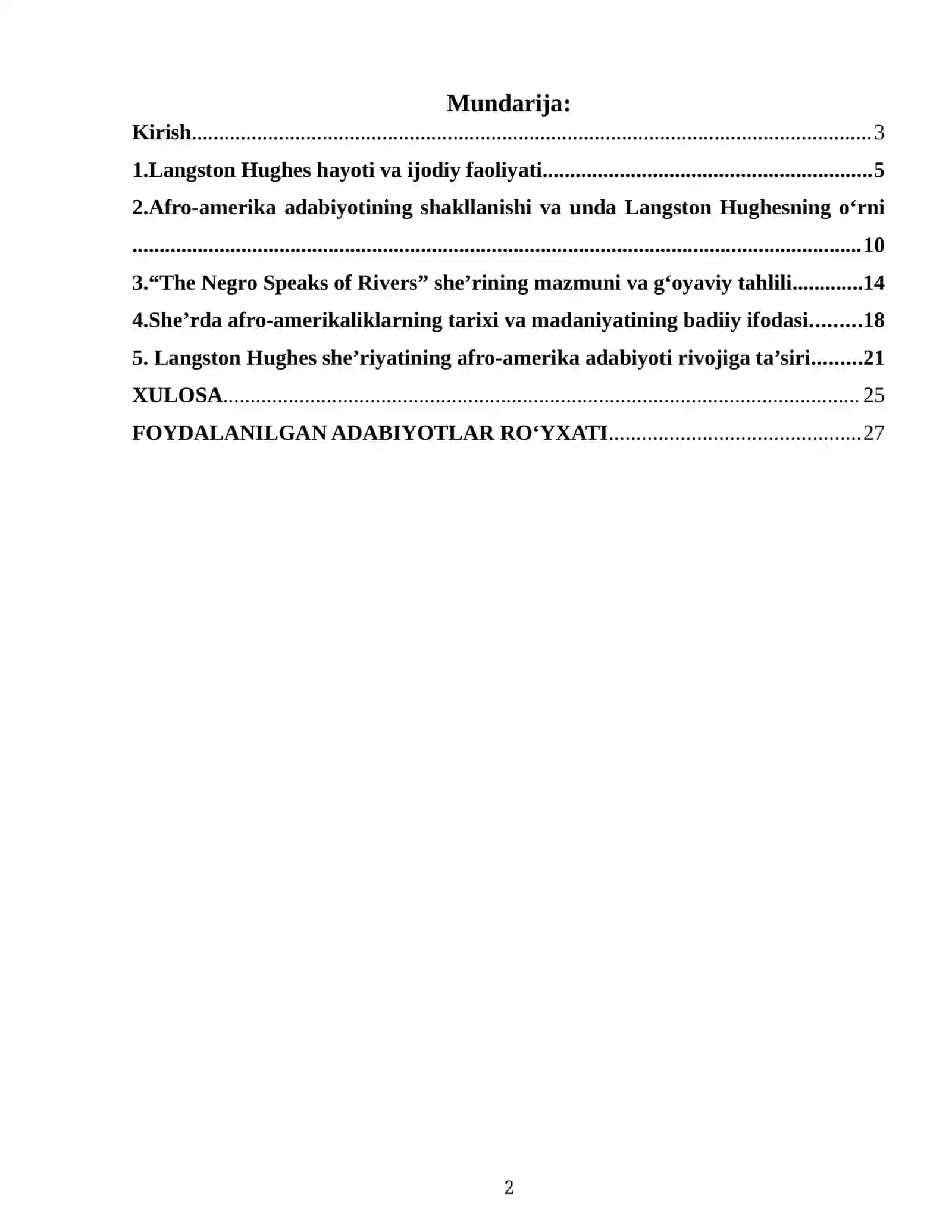 Lengston Hyuz she’riyatida afro-amerikaliklar òzligining badiiy ifodasi (“The Negro Speaks of Rivers”misolida) 2
