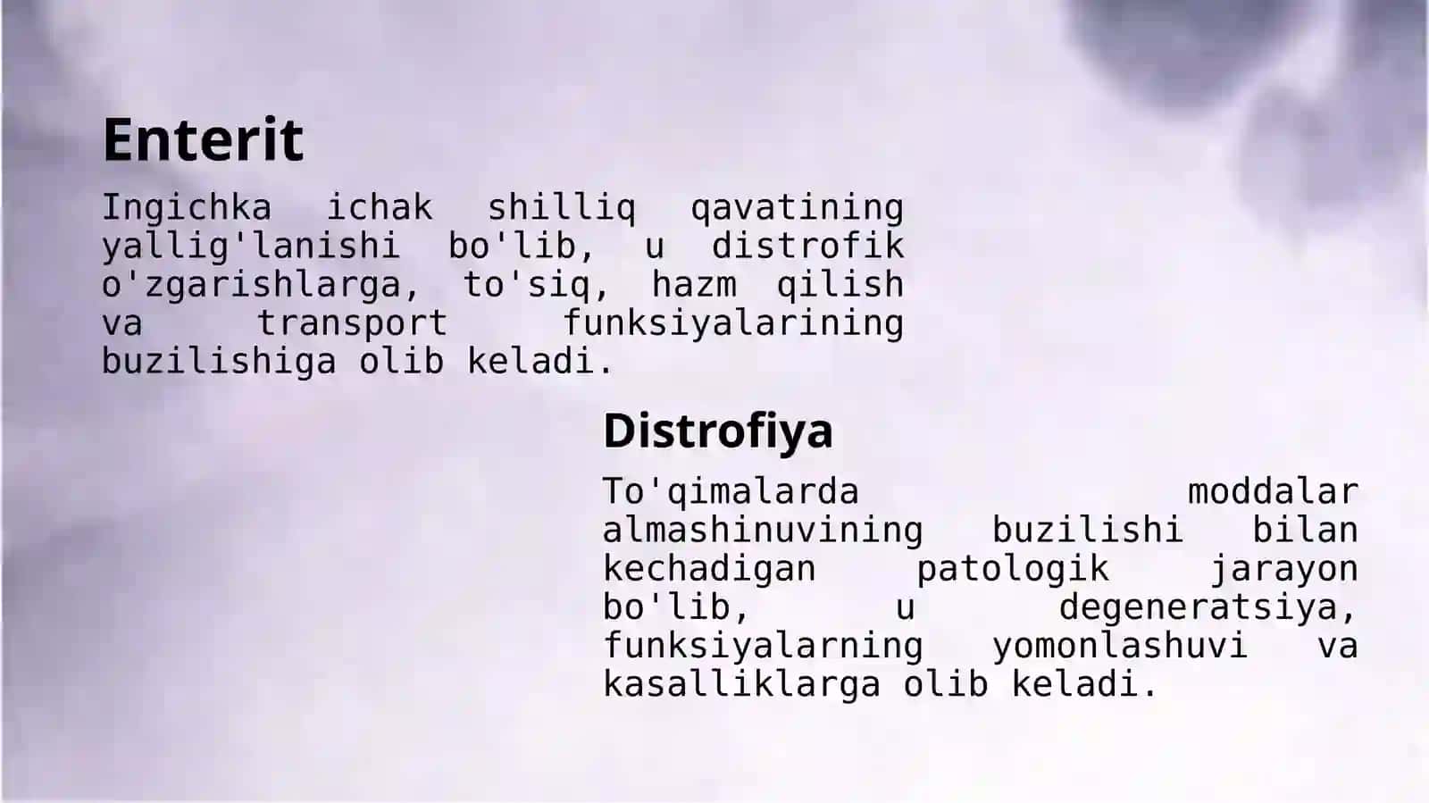 Enterit ingichka ichak yallig'lanishi (1-variant) 2
