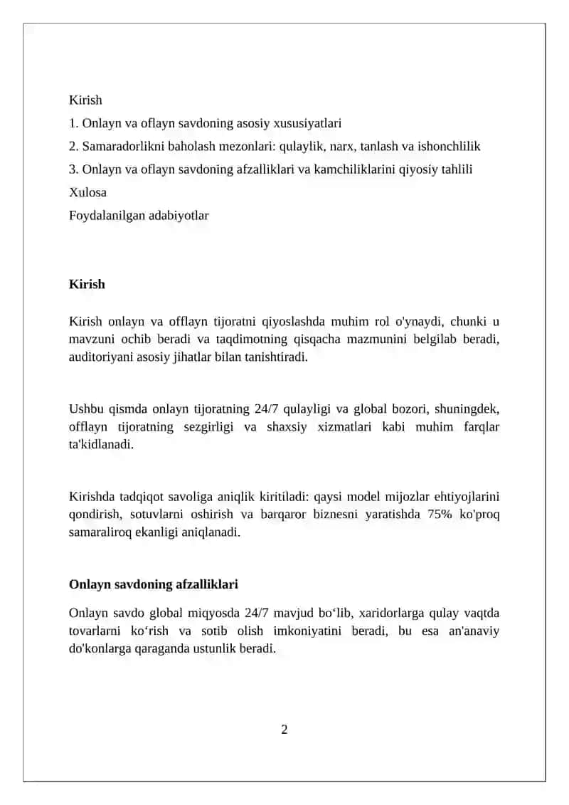 Onlayn va Oflayn Savdo samaradorligini solishtirish 2