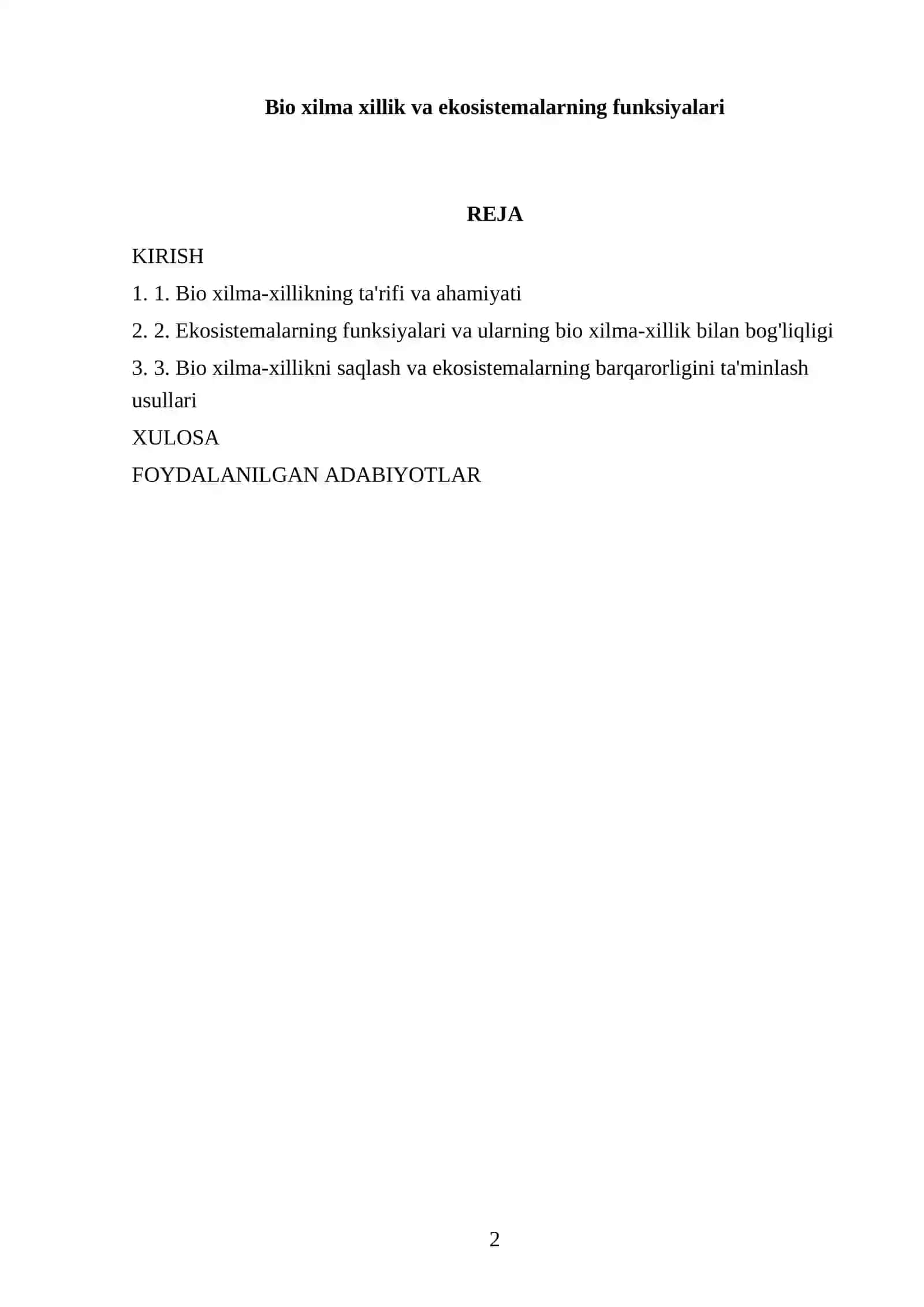 Bio xilma xillik va ekosistemalarning funksiyalari 2