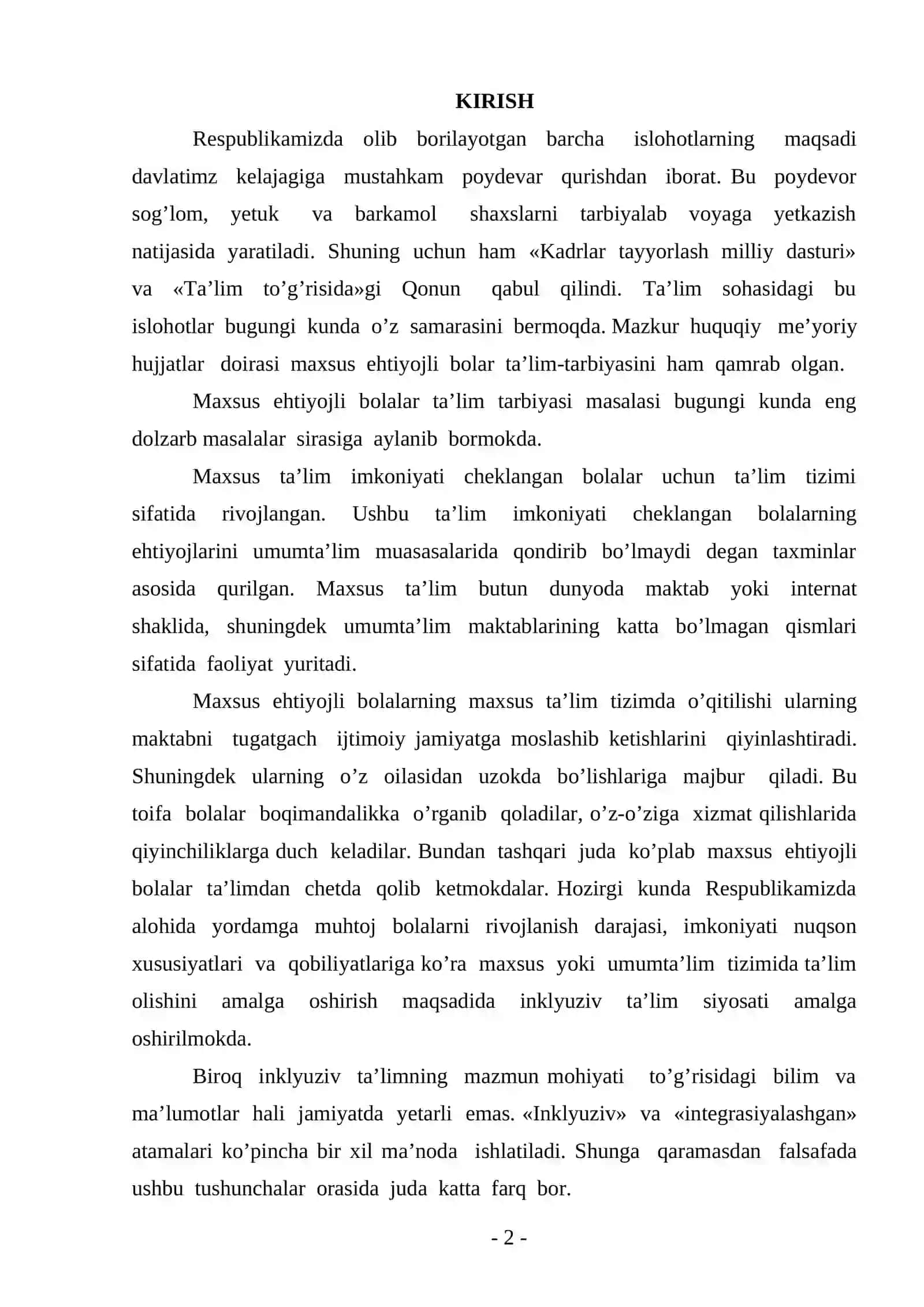 INKLYUZIV TA’LIM IMKONIYATI CHEKLANGAN BOLALAR BILAN ISHLASH 2