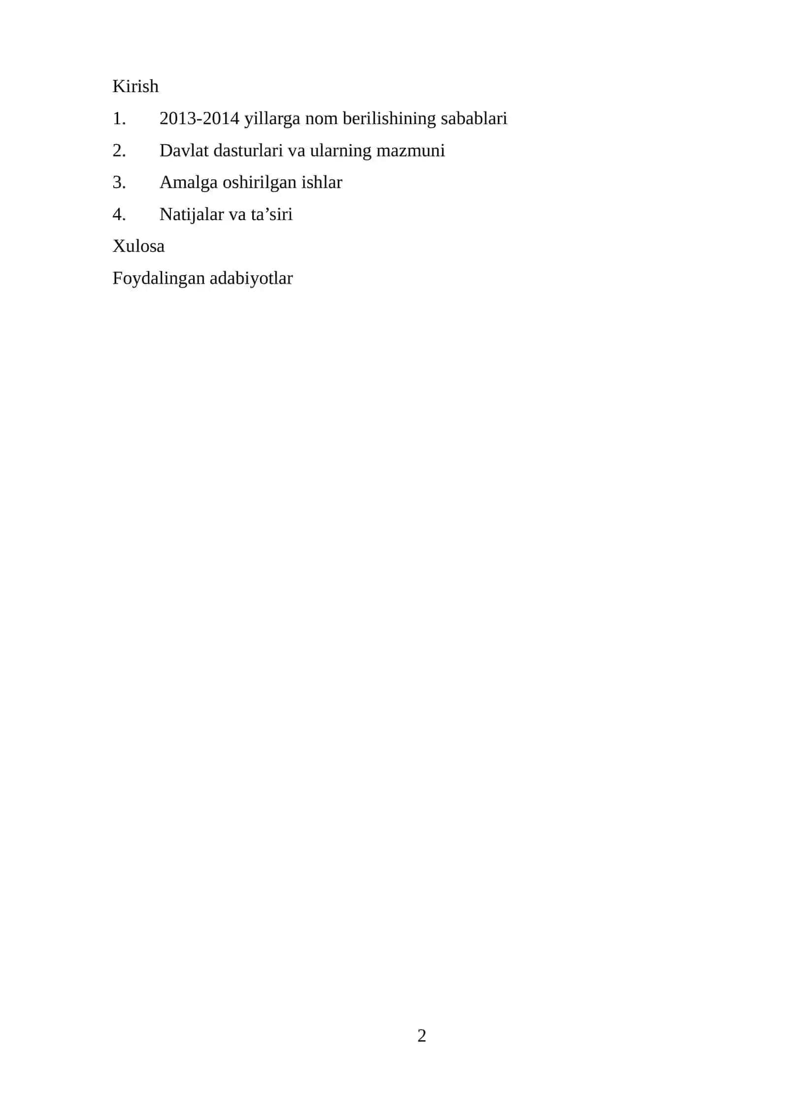 2013-2014 yillarga nom berilishi va davlat dasturlarida nomlangan yil bo‘yicha amalga oshirilgan ishlar 2