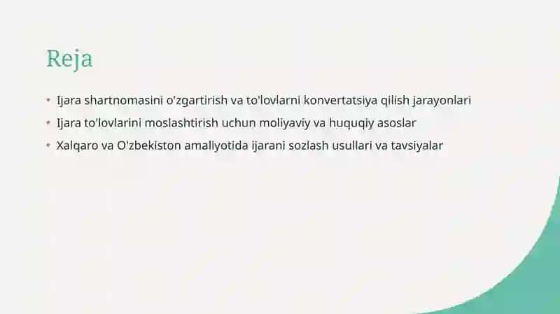 Ijara shartnomasini o'zgartirish va to'lovlarni konvertatsiya qilish jarayonlari 2