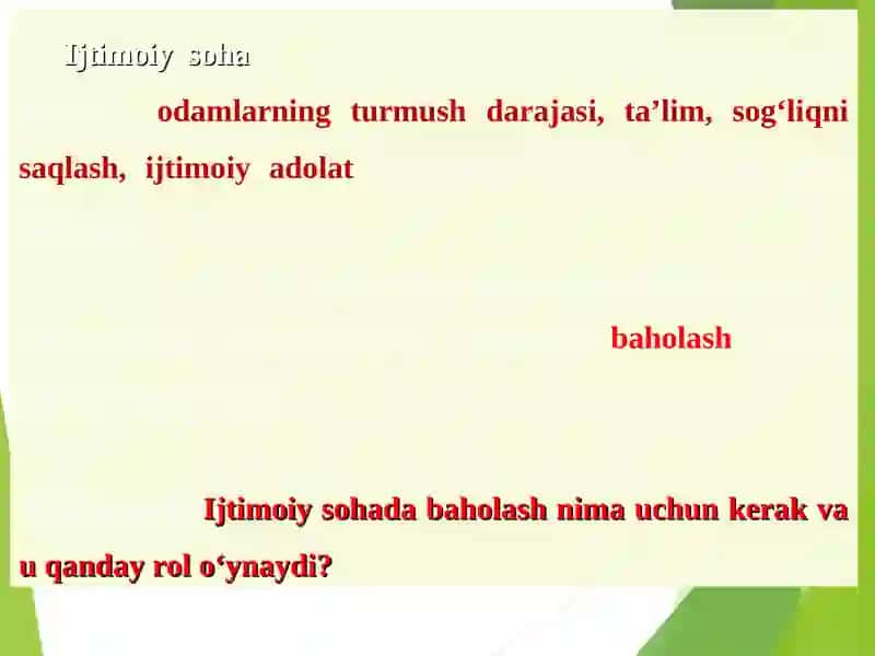 Ijtimoiy sohada baholar va subsidiyalar 2