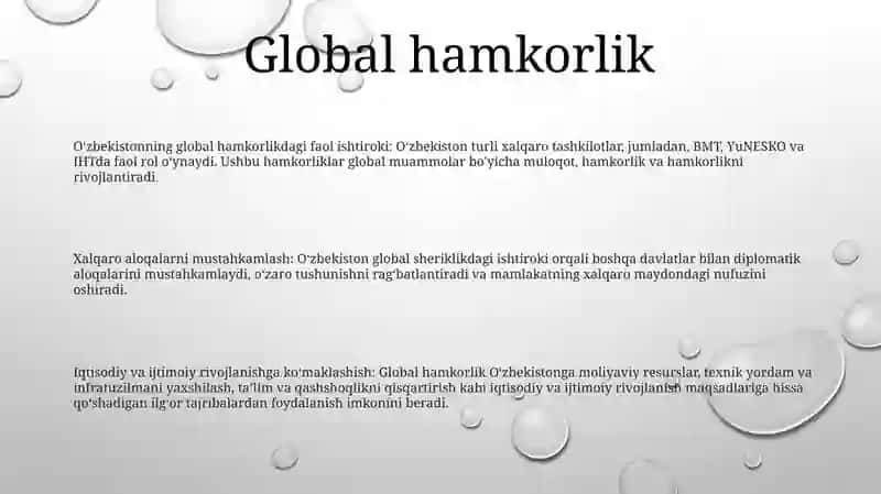 O'zbekiston Hamda Jahon Hamjamiyati 2