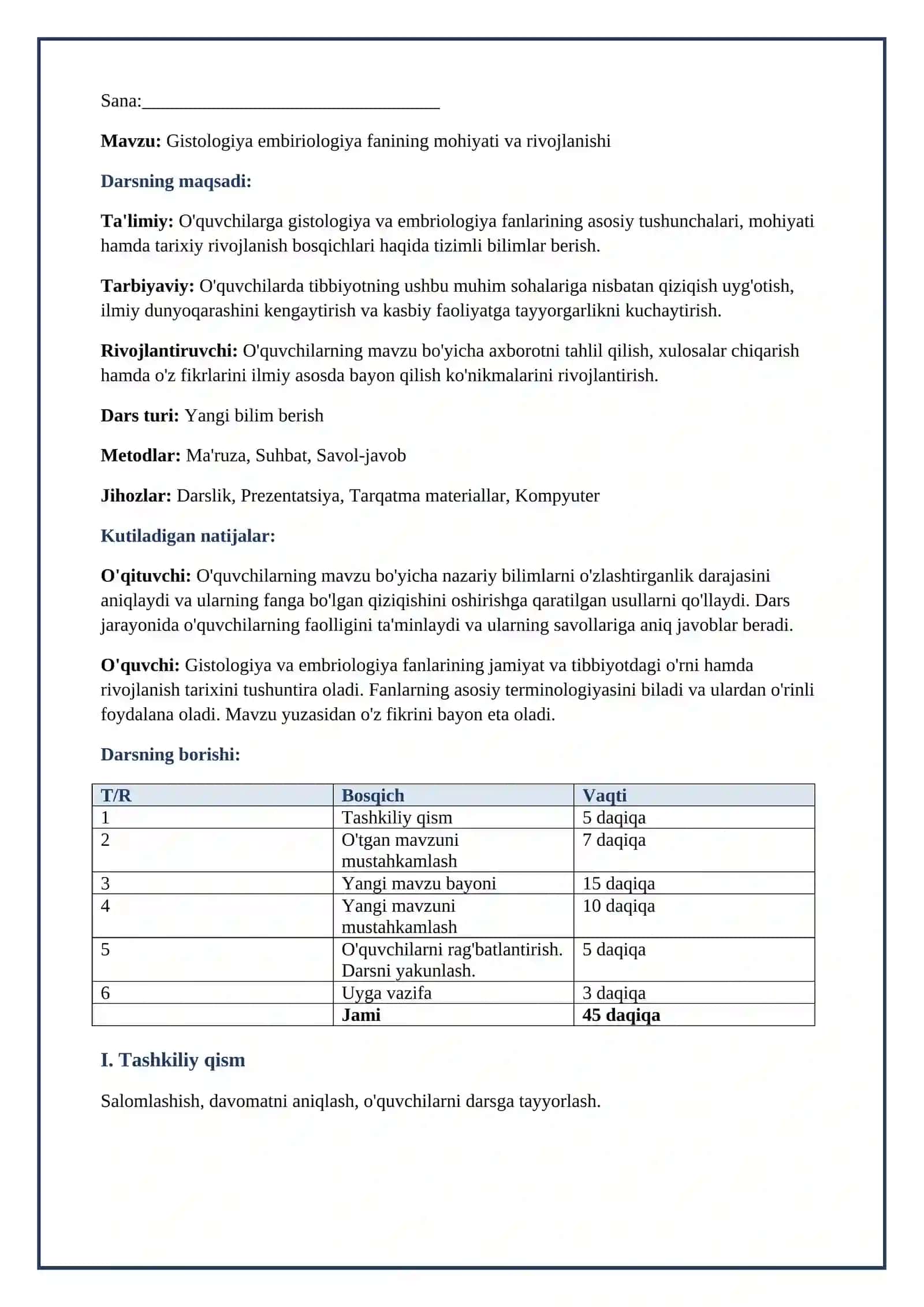 Lesson on Gistologiya embiriologiya fanining mohiyati va rivojlanishi 2