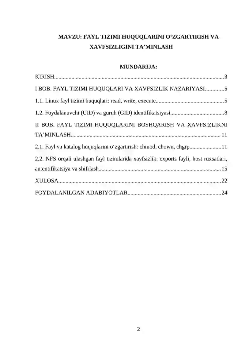 Fayl tizimi huquqlarini o‘zgartirish va xavfsizligini ta’minlash 2