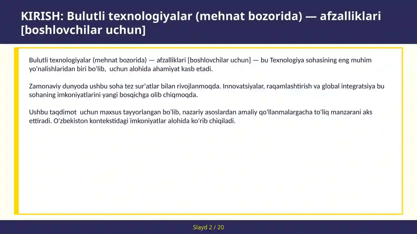 Bulutli texnologiyalar (mehnat bozorida) — afzalliklari [boshlovchilar uchun] 2