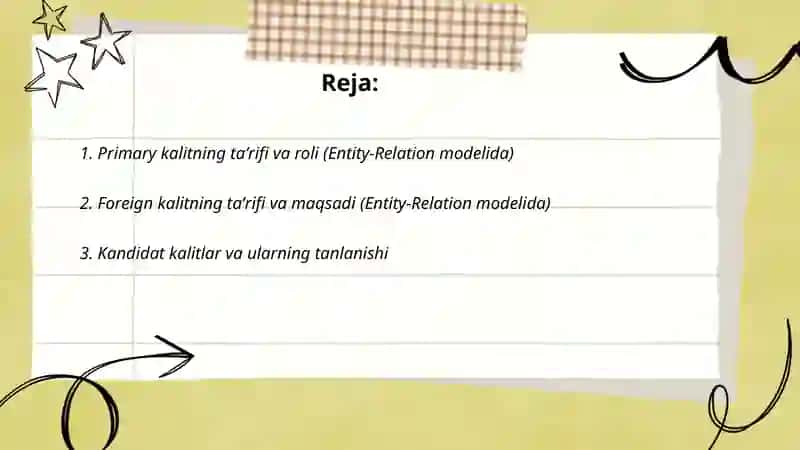 Entity-Relation modelida kalitlar (Primary, Foreign key) 2