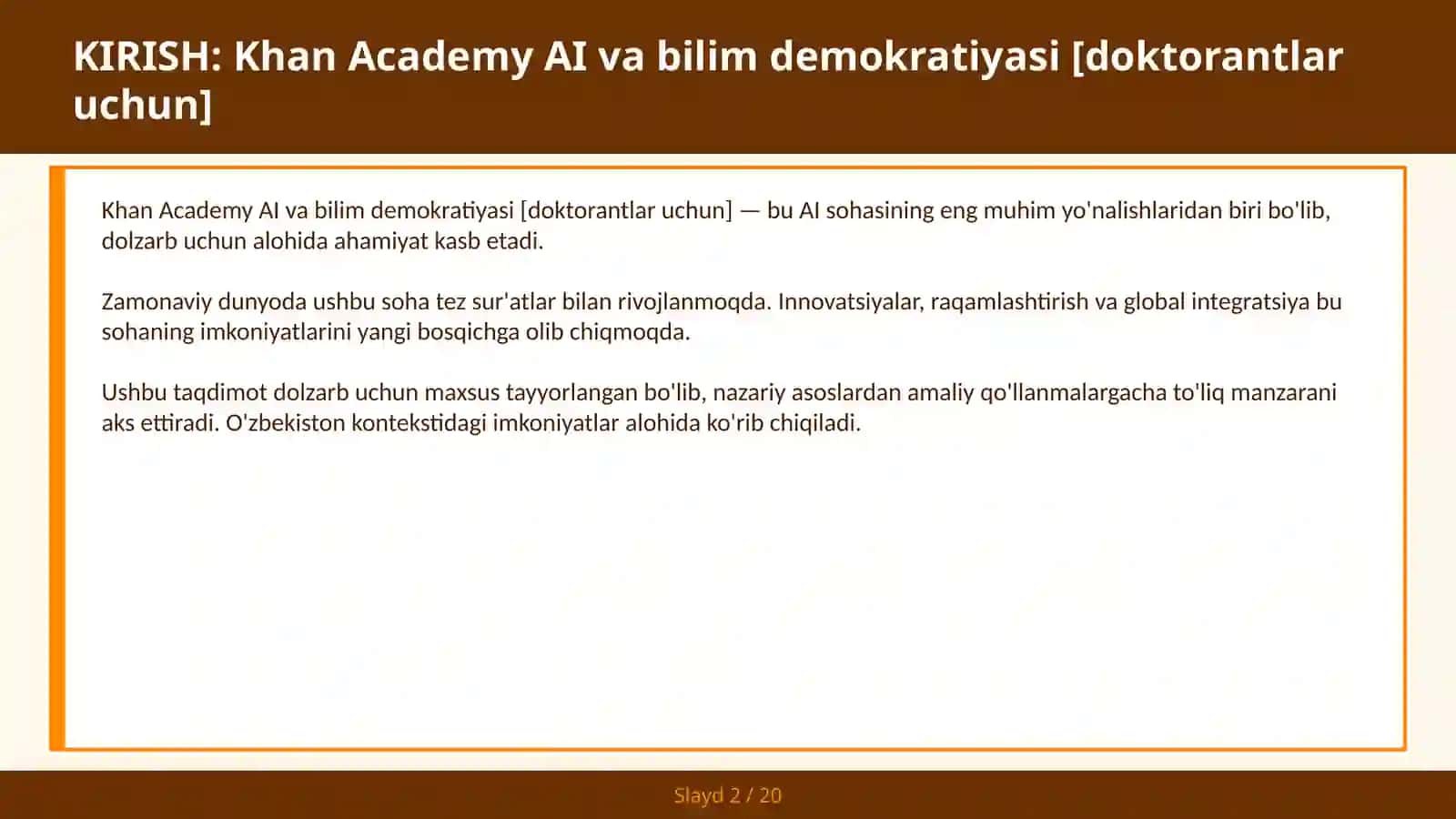 KHAN ACADEMY AI VA BILIM DEMOKRATIYASI [DOKTORANTLAR UCHUN] 2