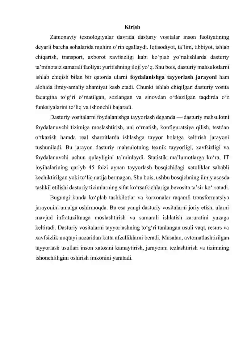 Dasturiy vositalarni foydalanishga tayyorlash usullari tahlili 2