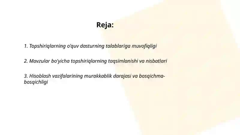 Uchinchi sinf matematika darsligi topshiriqlarini tahlil qilish 2