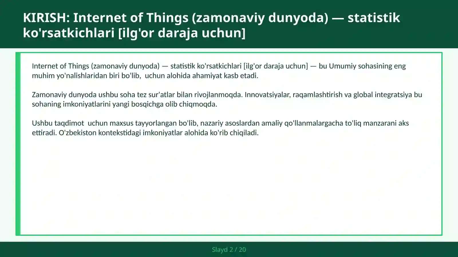 Internet of Things (zamonaviy dunyoda) — statistik ko'rsatkichlari [ilg'or daraja uchun] 2