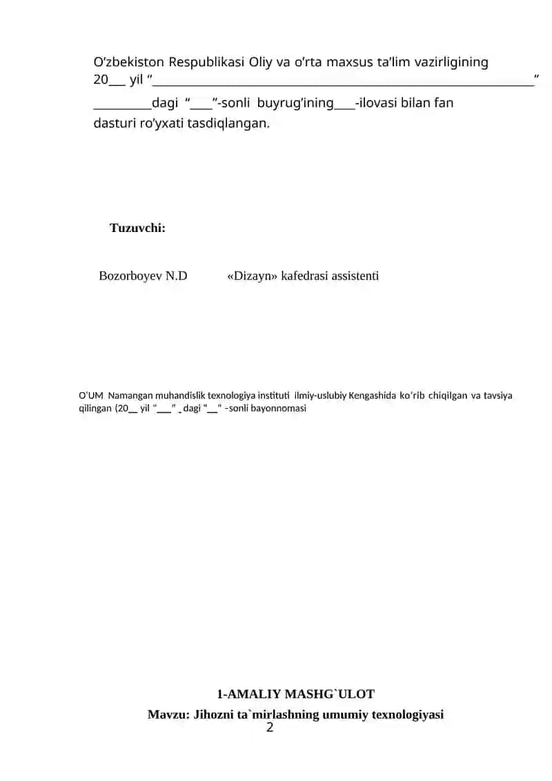 Jihоzni ta`mirlashning umumiy texnоlоgiyasi 2